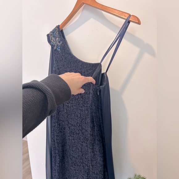 Adrianna Papell One Shoulder Draped Royal Navy Gown ~ size US 8 - Picture 6 of 6